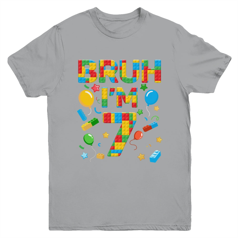 Kids 7 Year Old Building Blocks Bruh 7th Birthday Boy Youth Shirt | siriusteestore