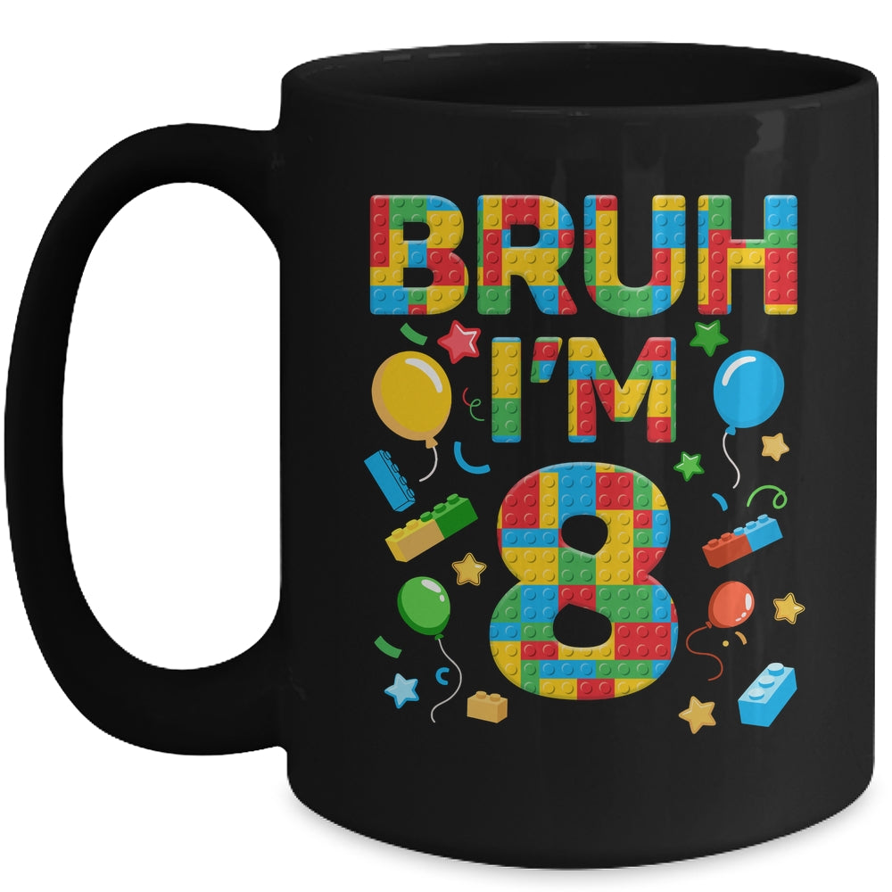 Kids 8 Year Old Building Blocks Bruh 8th Birthday Boy Mug | siriusteestore