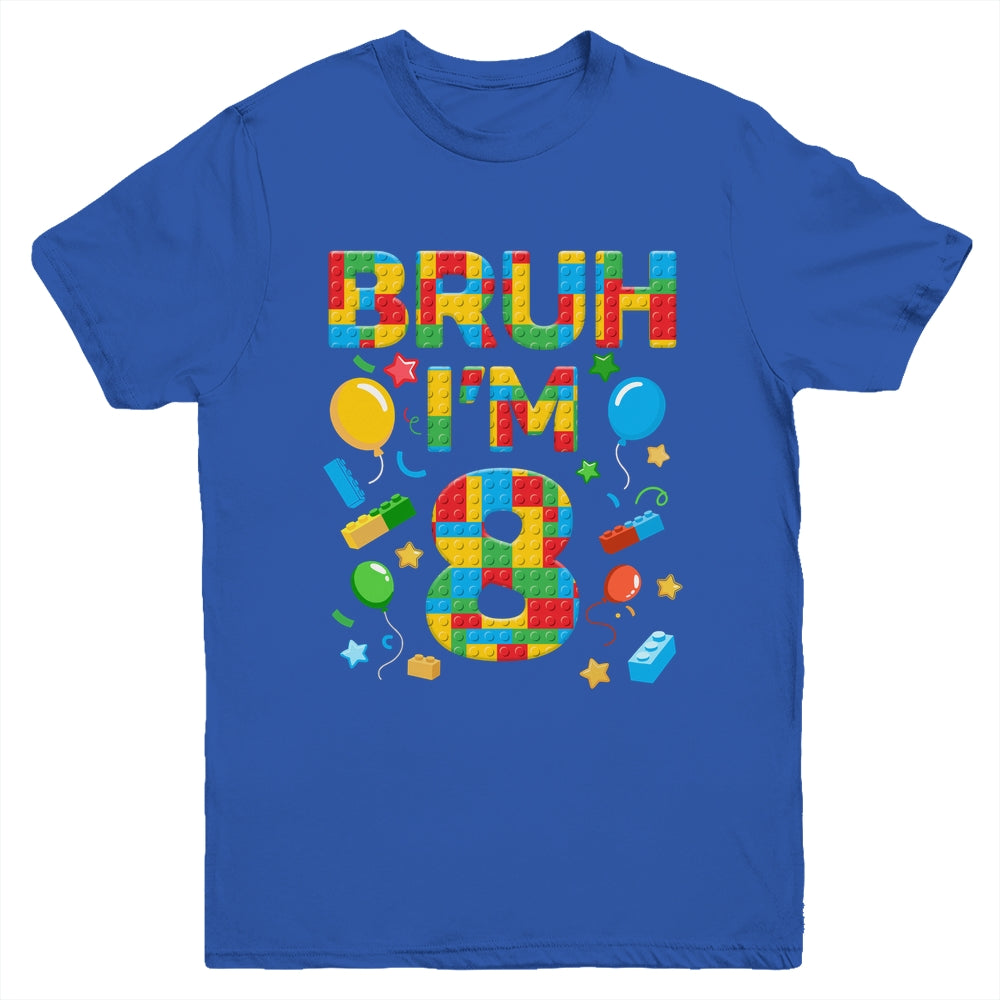 Kids 8 Year Old Building Blocks Bruh 8th Birthday Boy Youth Shirt | siriusteestore
