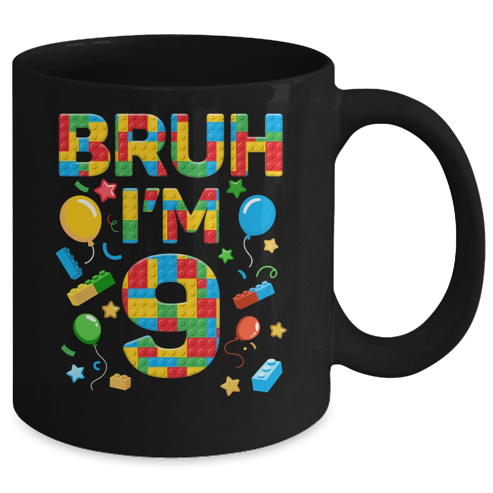 Kids 9 Year Old Building Blocks Bruh 9th Birthday Boy Mug | siriusteestore