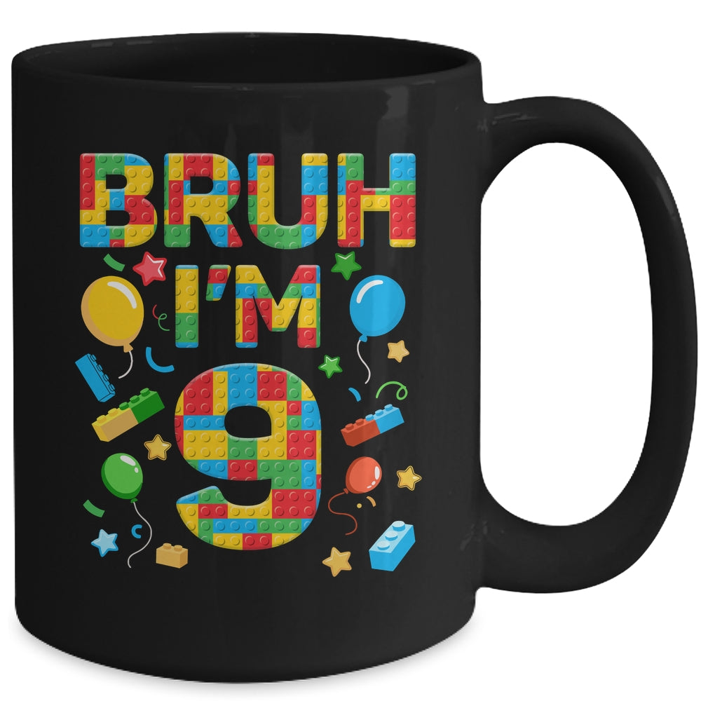 Kids 9 Year Old Building Blocks Bruh 9th Birthday Boy Mug | siriusteestore