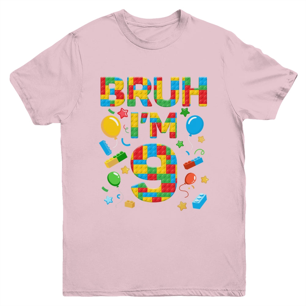 Kids 9 Year Old Building Blocks Bruh 9th Birthday Boy Youth Shirt | siriusteestore