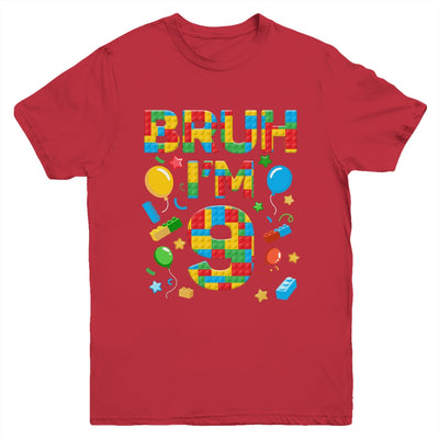 Kids 9 Year Old Building Blocks Bruh 9th Birthday Boy Youth Shirt | siriusteestore