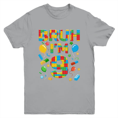 Kids 9 Year Old Building Blocks Bruh 9th Birthday Boy Youth Shirt | siriusteestore