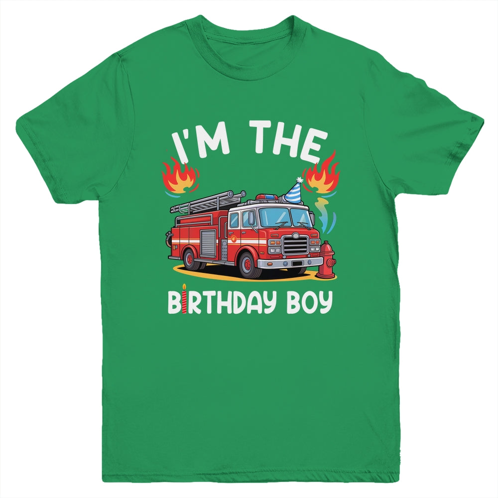 Kids Birthday Boy Fire Truck Firefighter Bday Party Theme Youth Shirt | siriusteestore
