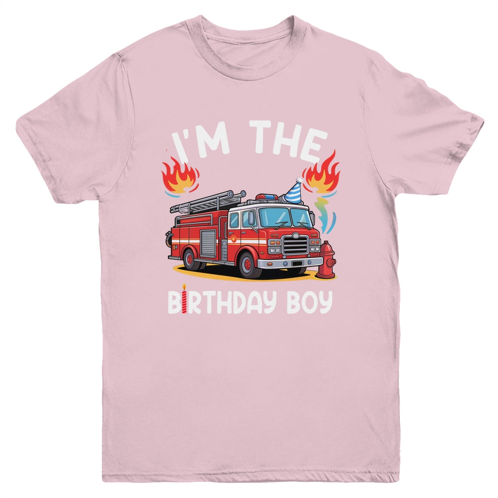 Kids Birthday Boy Fire Truck Firefighter Bday Party Theme Youth Shirt | siriusteestore