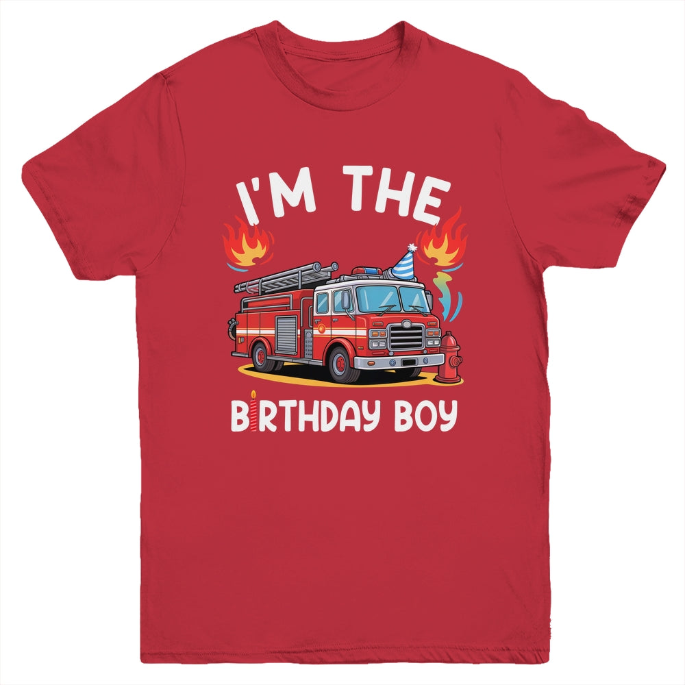 Kids Birthday Boy Fire Truck Firefighter Bday Party Theme Youth Shirt | siriusteestore