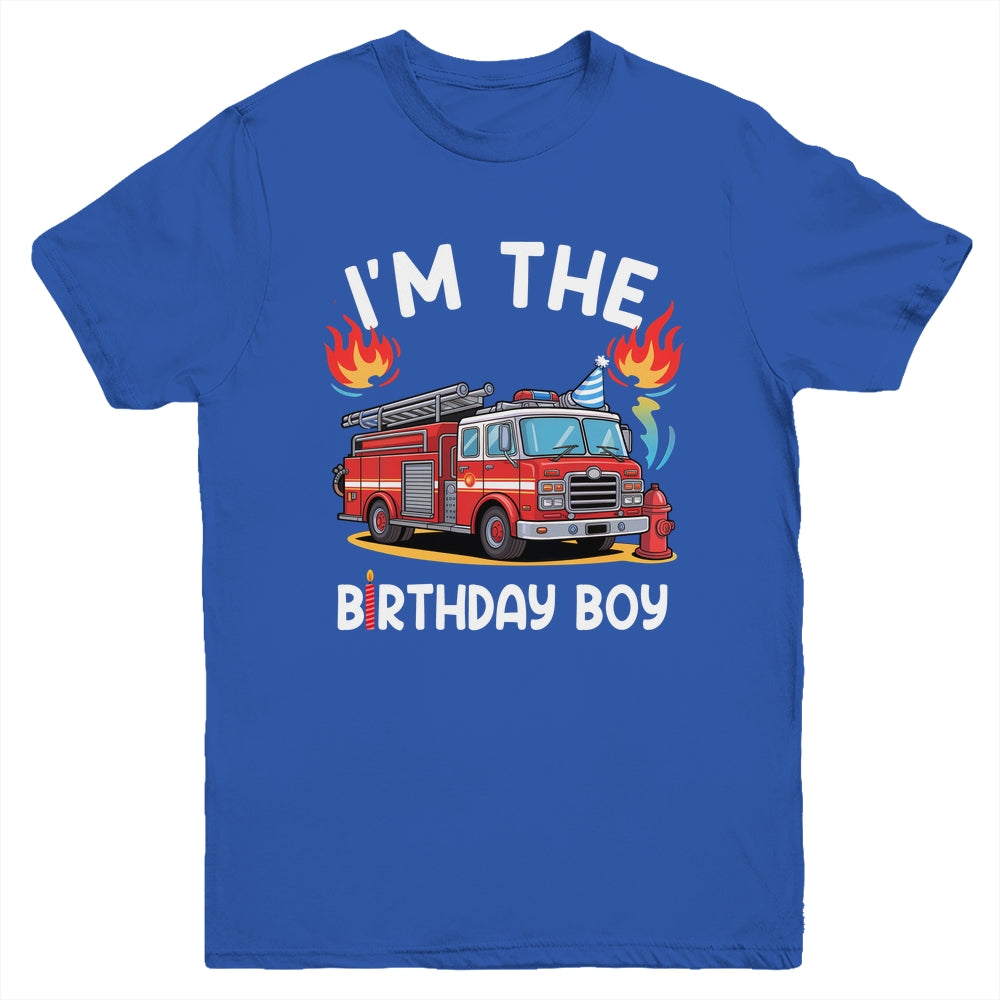 Kids Birthday Boy Fire Truck Firefighter Bday Party Theme Youth Shirt | siriusteestore