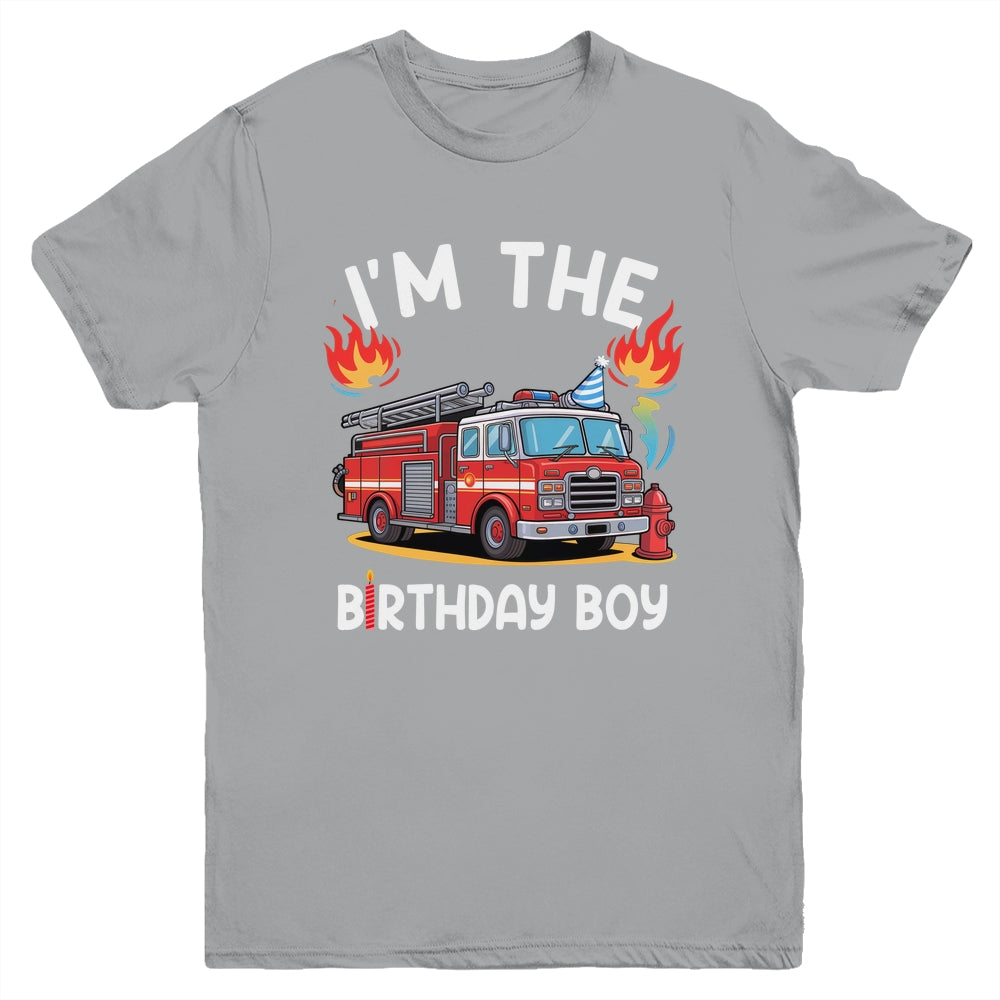 Kids Birthday Boy Fire Truck Firefighter Bday Party Theme Youth Shirt | siriusteestore