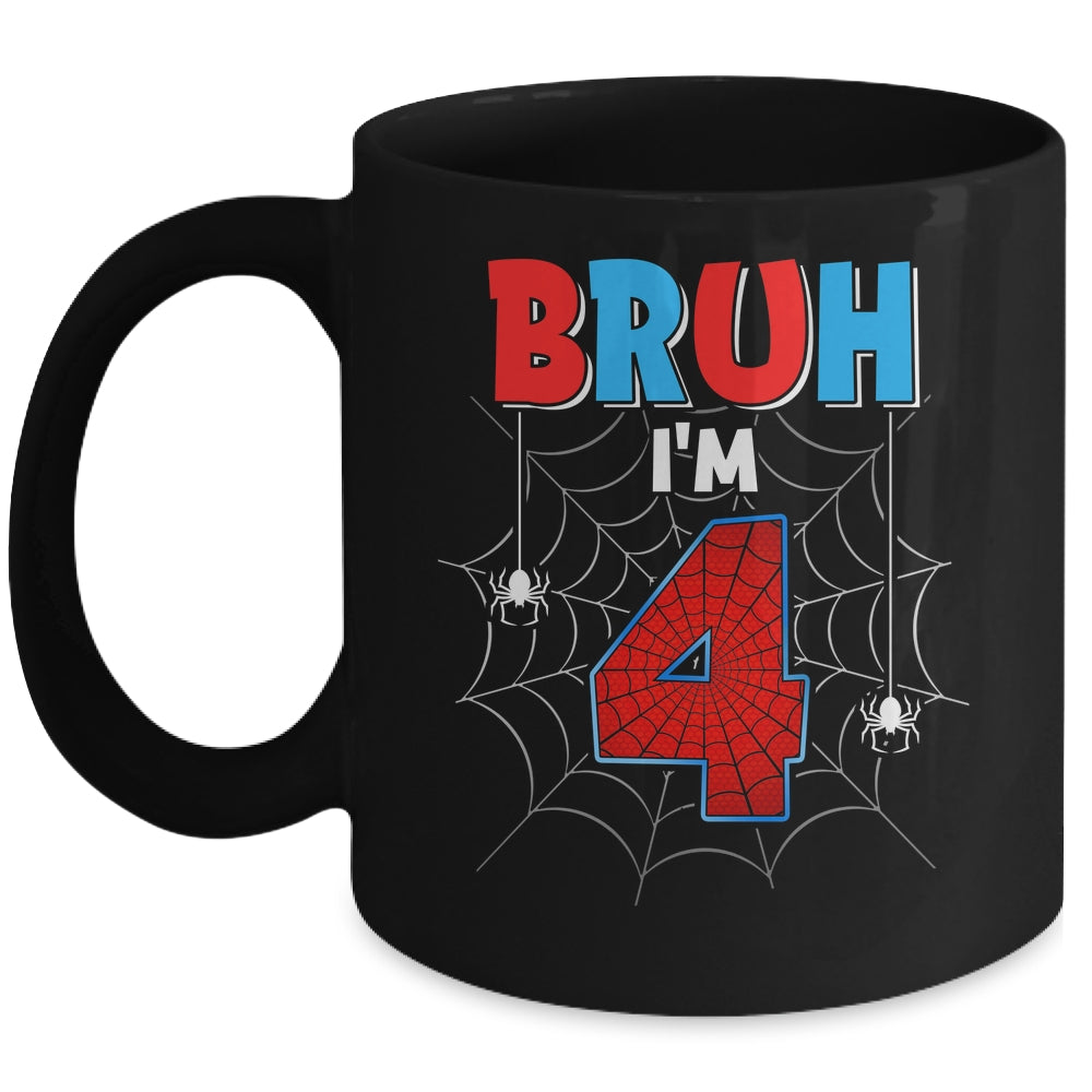 Kids Bruh I'm 4 Year Old It's My 4th Birthday Boy Spider Mug | siriusteestore