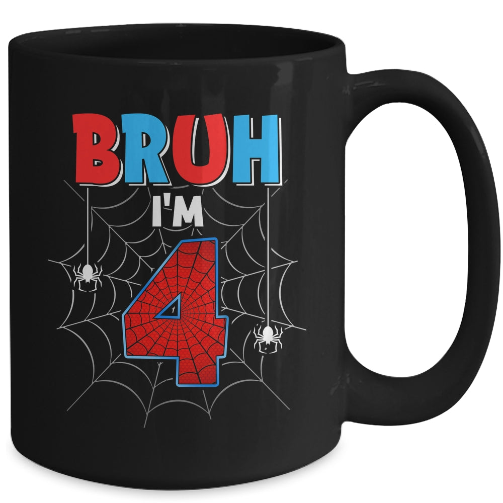 Kids Bruh I'm 4 Year Old It's My 4th Birthday Boy Spider Mug | siriusteestore
