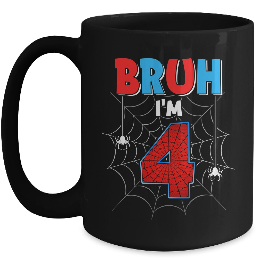 Kids Bruh I'm 4 Year Old It's My 4th Birthday Boy Spider Mug | siriusteestore