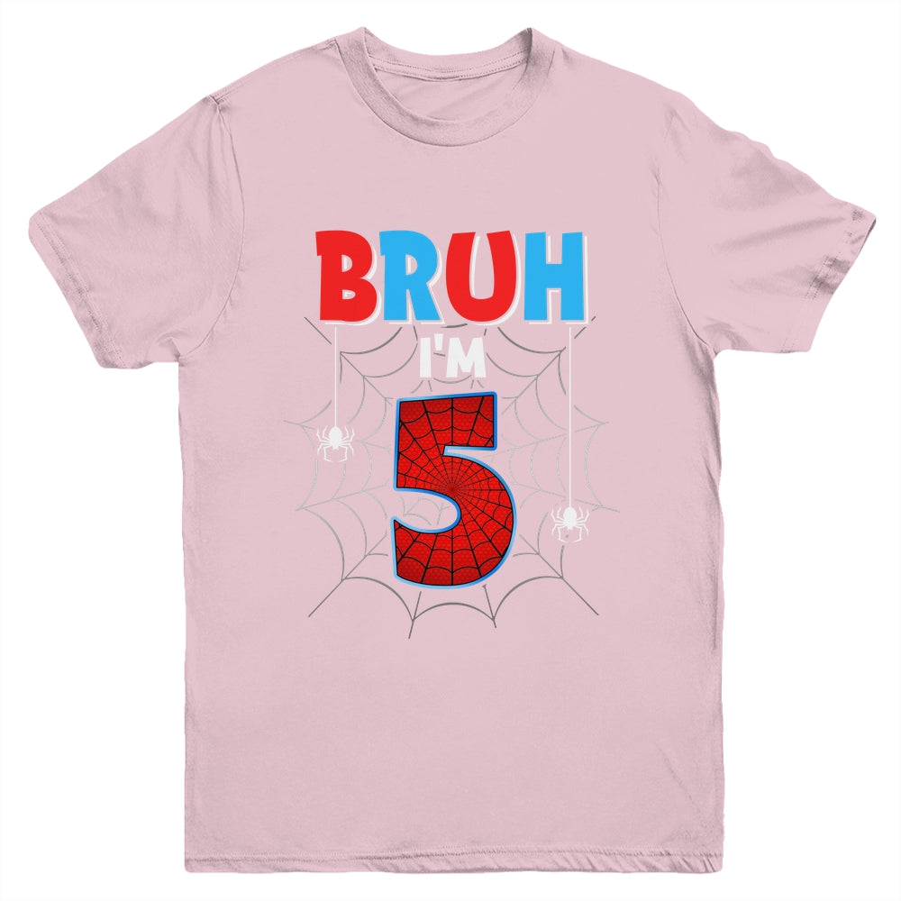 Kids Bruh I'm 5 Year Old It's My 5th Birthday Boy Spider Youth Shirt | siriusteestore