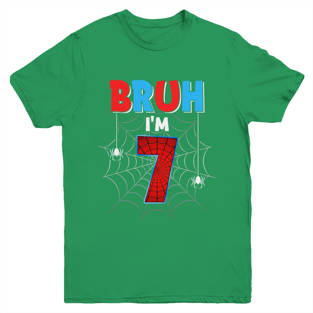 Kids Bruh I'm 7 Year Old It's My 7th Birthday Boy Spider Youth Shirt | siriusteestore