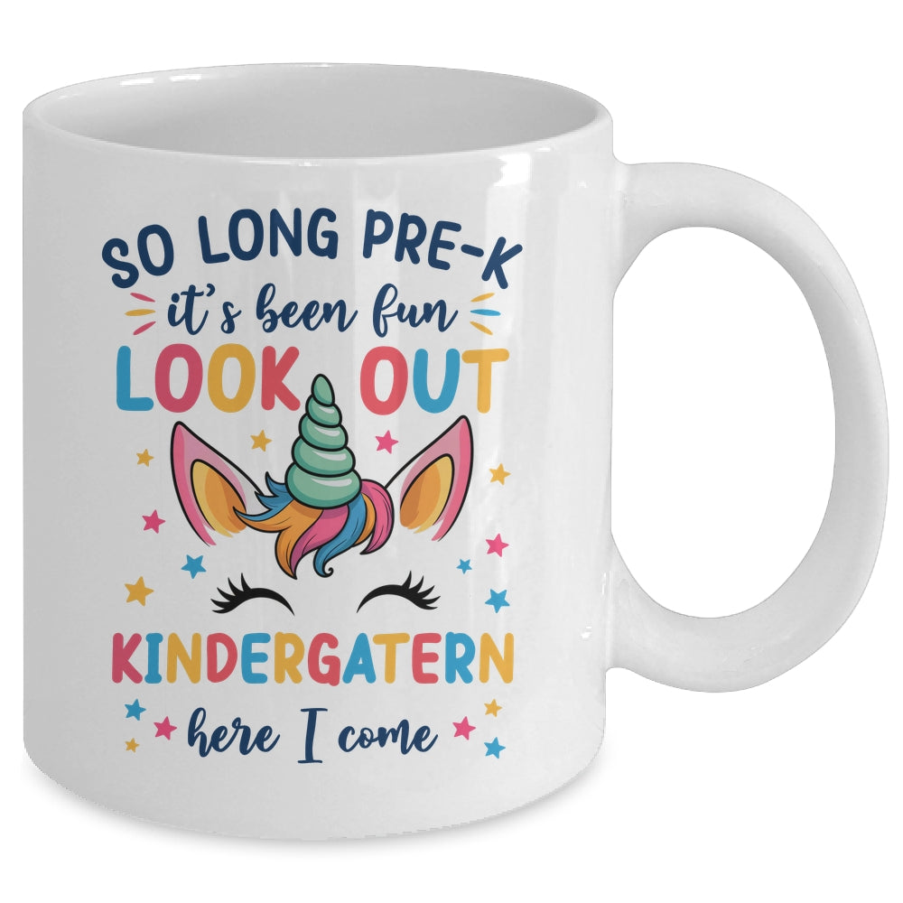 Kids So Long Pre-K It's Been Fun Kindergarten Here I Come Mug | siriusteestore