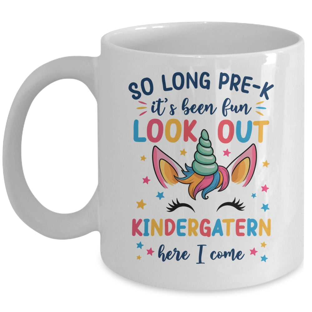Kids So Long Pre-K It's Been Fun Kindergarten Here I Come Mug | siriusteestore