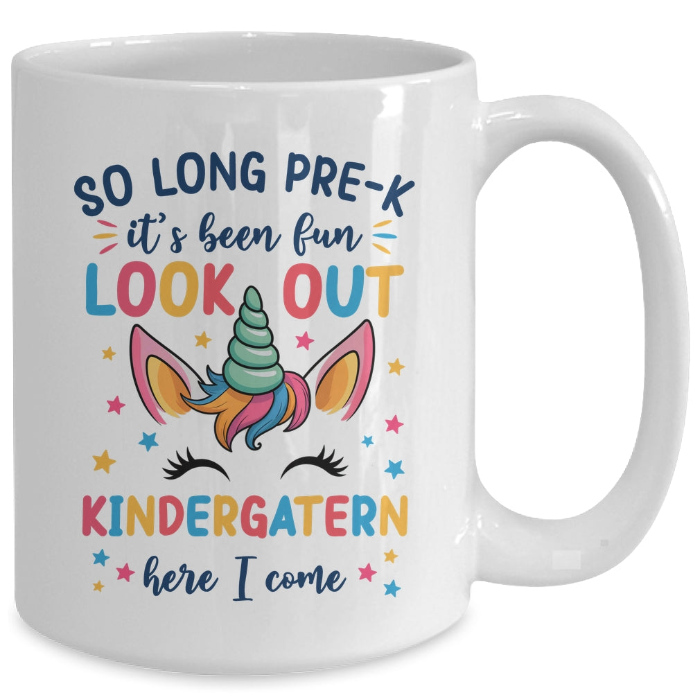Kids So Long Pre-K It's Been Fun Kindergarten Here I Come Mug | siriusteestore