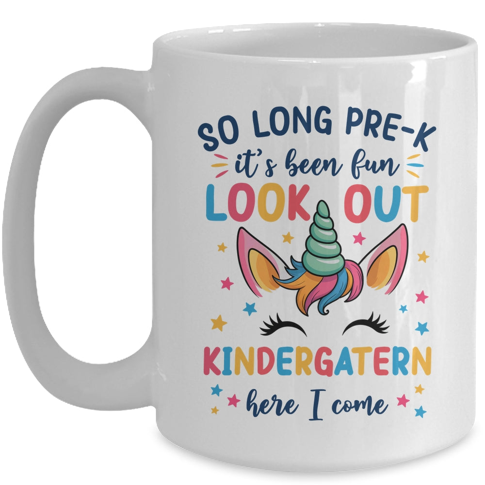 Kids So Long Pre-K It's Been Fun Kindergarten Here I Come Mug | siriusteestore