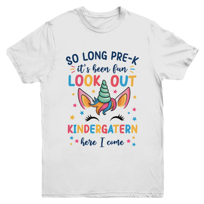 Kids So Long Pre-K It's Been Fun Kindergarten Here I Come Youth Shirt | siriusteestore