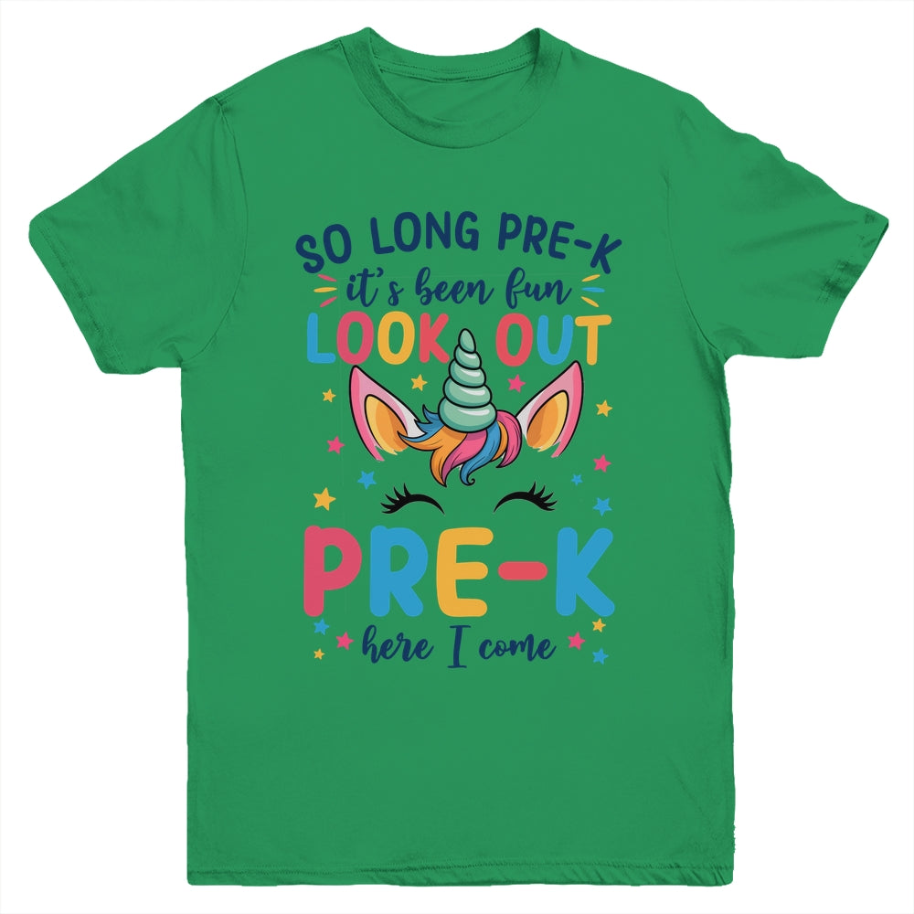 Kids So Long Pre-K It's Been Fun Preschool Pre-K Here I Come Youth Shirt | siriusteestore