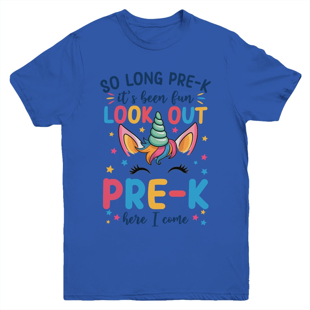 Kids So Long Pre-K It's Been Fun Preschool Pre-K Here I Come Youth Shirt | siriusteestore
