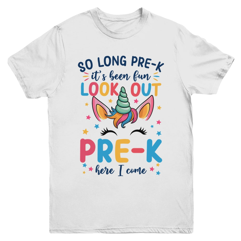 Kids So Long Pre-K It's Been Fun Preschool Pre-K Here I Come Youth Shirt | siriusteestore