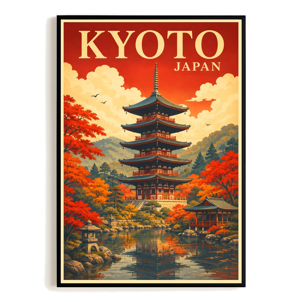 Kyoto Japan Travel Poster Vintage Pagoda Temple Retro Japanese Landscape Wall Art Decor For Friends Family Home Living Room Bedroom Office Souvenir Gift Unframed | siriusteestore