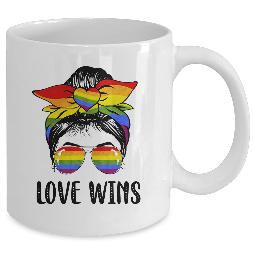 LGBTQ Love Wins Messy Bun Women Gay Pride LGBT Lesbian Mug | siriusteestore