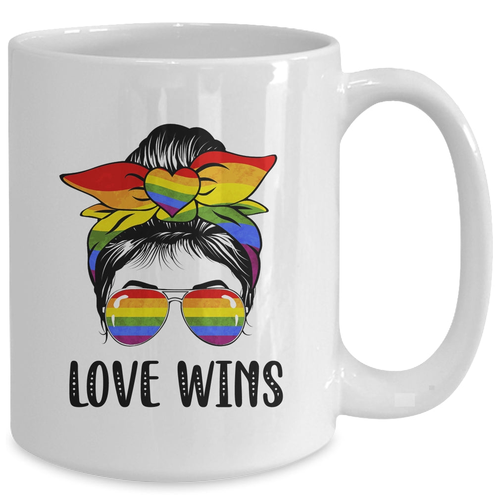 LGBTQ Love Wins Messy Bun Women Gay Pride LGBT Lesbian Mug | siriusteestore