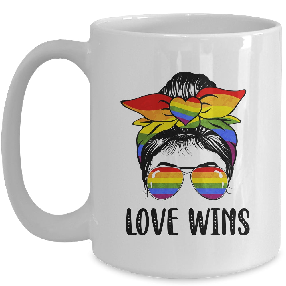 LGBTQ Love Wins Messy Bun Women Gay Pride LGBT Lesbian Mug | siriusteestore
