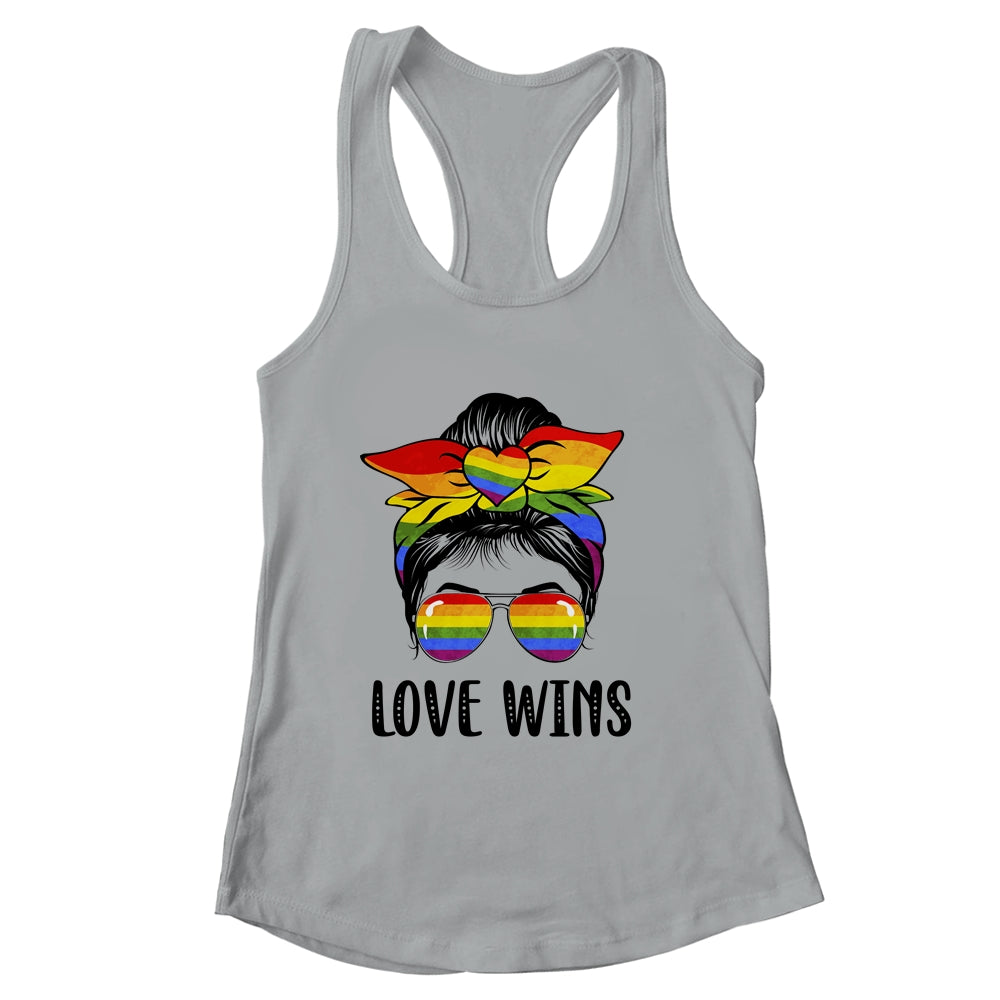 LGBTQ Love Wins Messy Bun Women Gay Pride LGBT Lesbian Shirt & Tank Top | siriusteestore