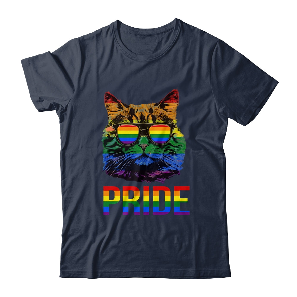 LGBT Cat Gay Pride LGBTQ Rainbow Flag Cool Sunglasses Shirt & Tank Top | siriusteestore