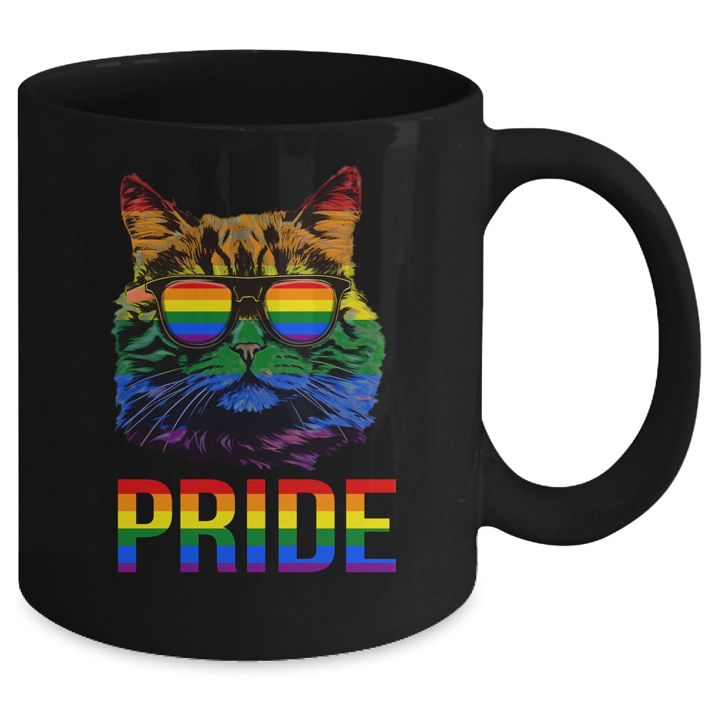 LGBT Cat Gay Pride LGBTQ Rainbow Flag Cool Sunglasses Mug | siriusteestore