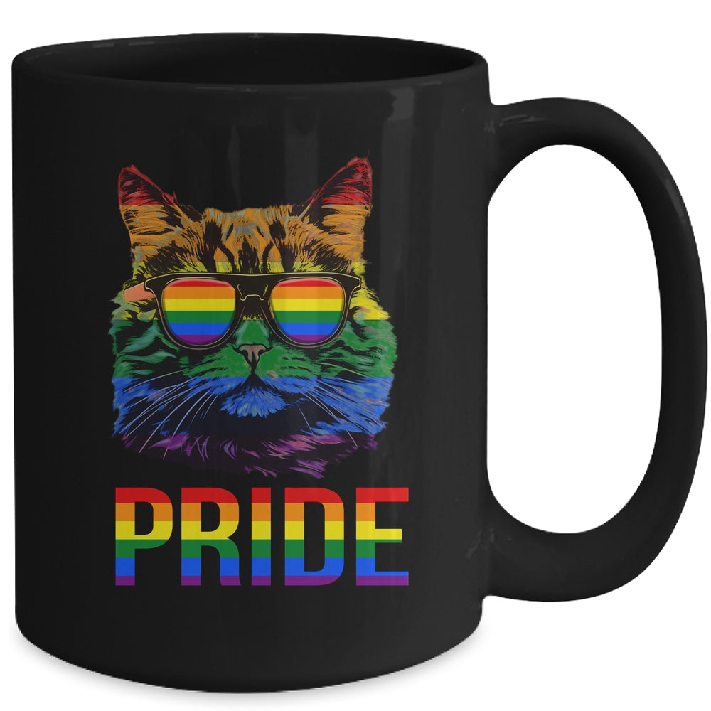 LGBT Cat Gay Pride LGBTQ Rainbow Flag Cool Sunglasses Mug | siriusteestore