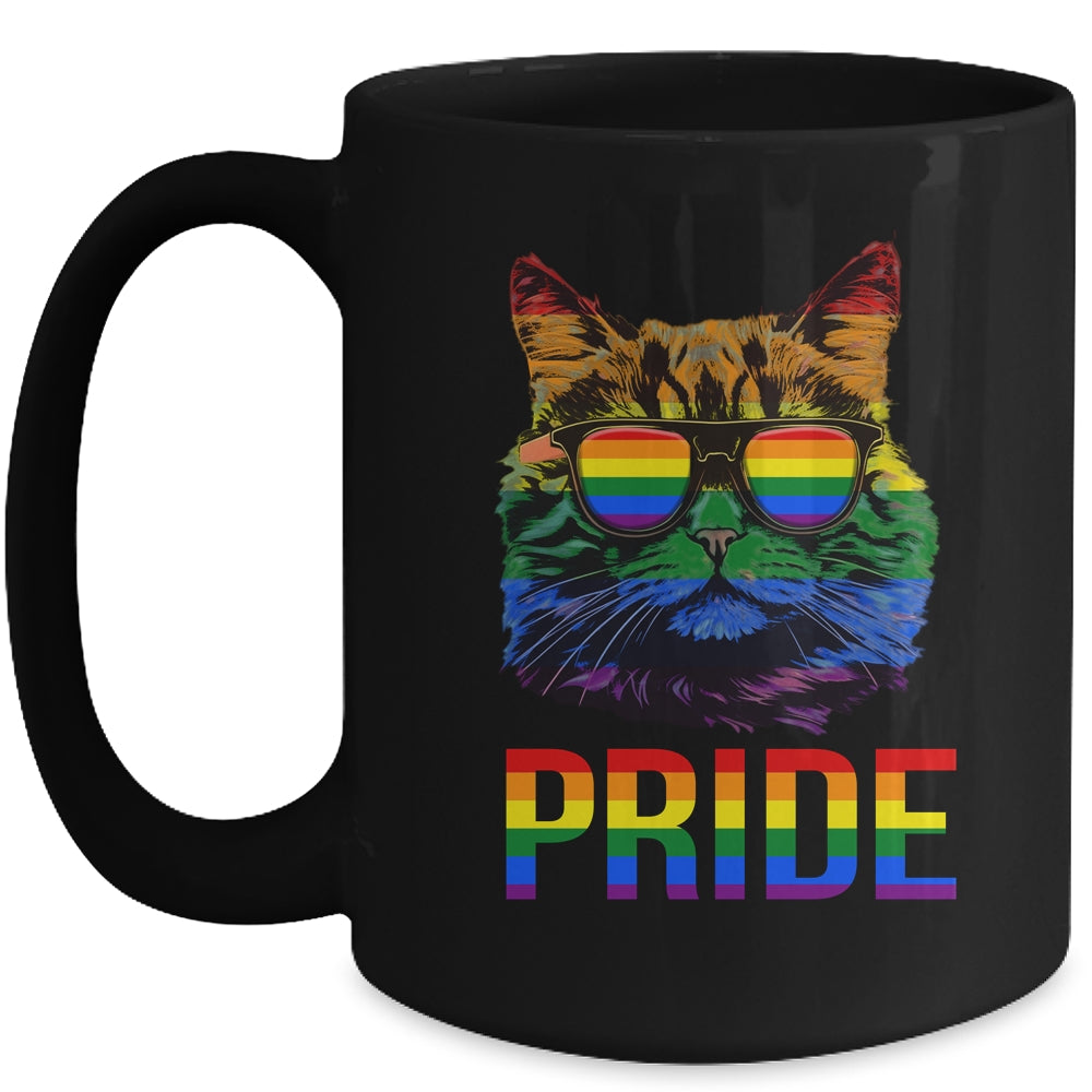 LGBT Cat Gay Pride LGBTQ Rainbow Flag Cool Sunglasses Mug | siriusteestore