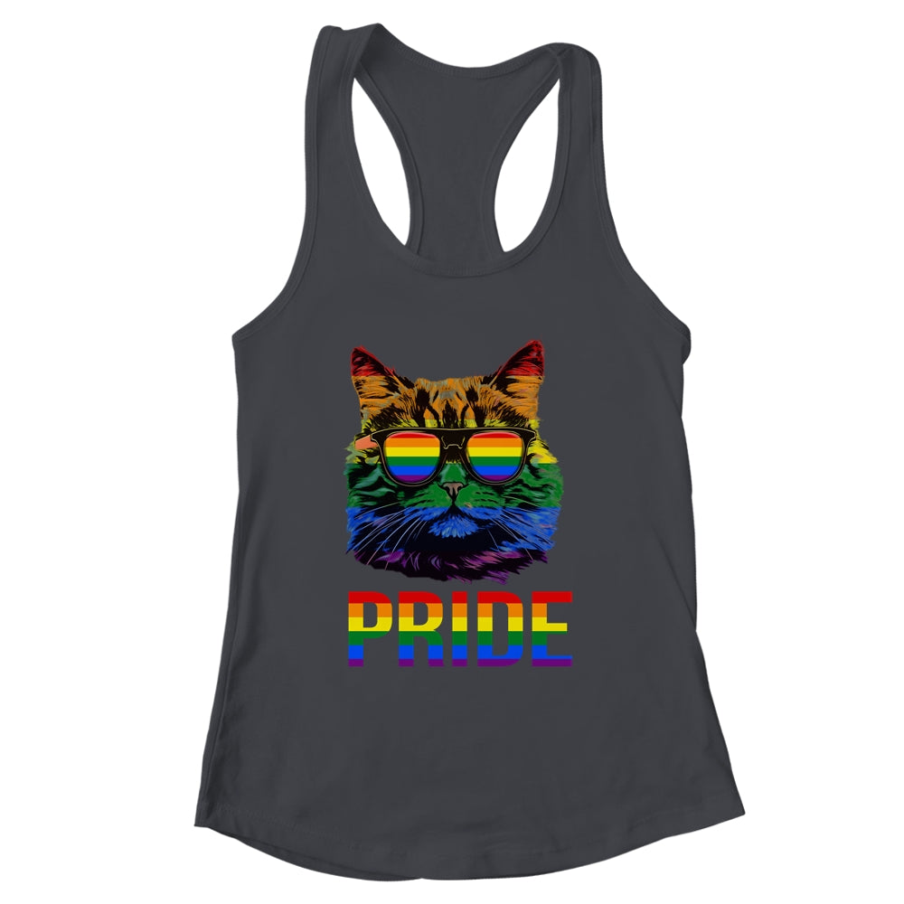 LGBT Cat Gay Pride LGBTQ Rainbow Flag Cool Sunglasses Shirt & Tank Top | siriusteestore