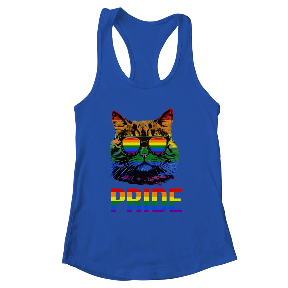 LGBT Cat Gay Pride LGBTQ Rainbow Flag Cool Sunglasses Shirt & Tank Top | siriusteestore