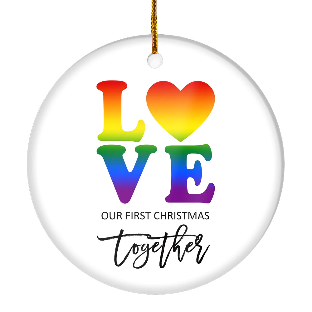 LGBT LOVE Christmas Ornament Our First Holiday Together Gifts Boyfriend Girlfriend Gay Couple Pride Partners 1st Christmas Rainbow | siriusteestore