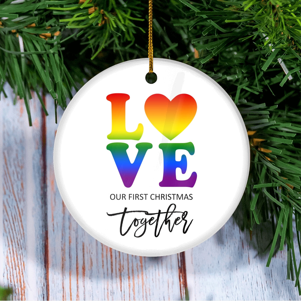 LGBT LOVE Christmas Ornament Our First Holiday Together Gifts Boyfriend Girlfriend Gay Couple Pride Partners 1st Christmas Rainbow | siriusteestore