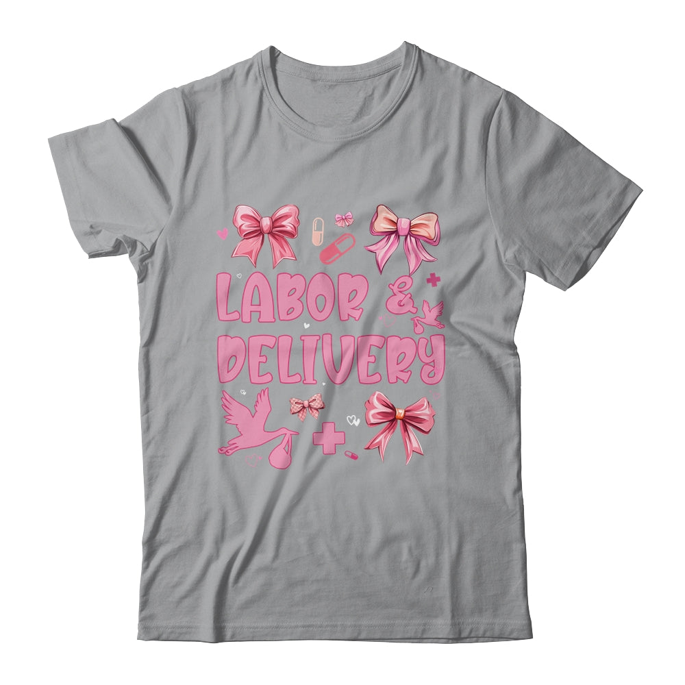 L&D Labor And Delivery Nurse Cute Coquette Pink Bow Ribbon Shirt & Sweatshirt | siriusteestore