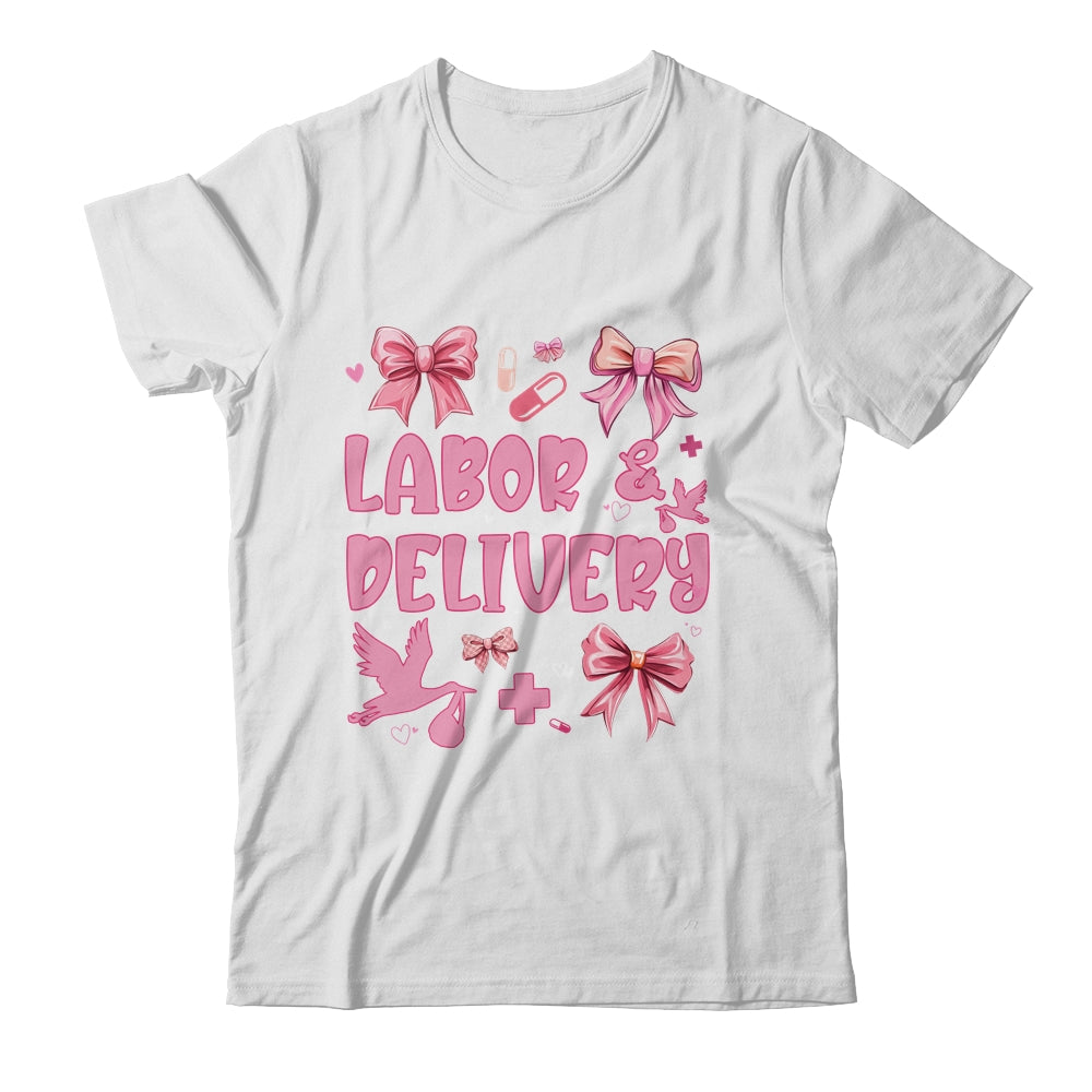 L&D Labor And Delivery Nurse Cute Coquette Pink Bow Ribbon Shirt & Sweatshirt | siriusteestore