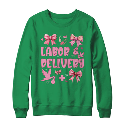 L&D Labor And Delivery Nurse Cute Coquette Pink Bow Ribbon Shirt & Sweatshirt | siriusteestore