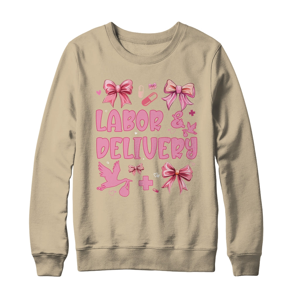 L&D Labor And Delivery Nurse Cute Coquette Pink Bow Ribbon Shirt & Sweatshirt | siriusteestore