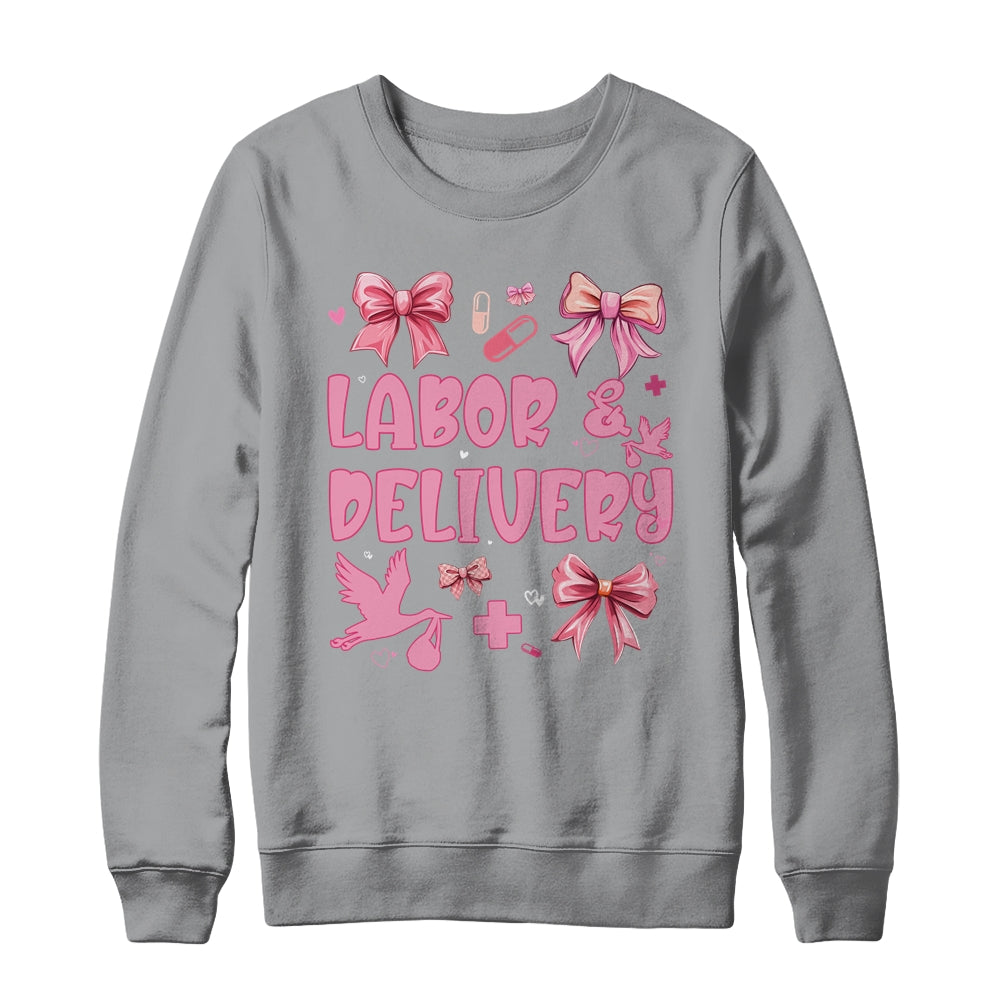 L&D Labor And Delivery Nurse Cute Coquette Pink Bow Ribbon Shirt & Sweatshirt | siriusteestore