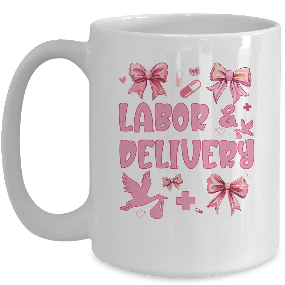 L&D Labor And Delivery Nurse Cute Coquette Pink Bow Ribbon Mug | siriusteestore
