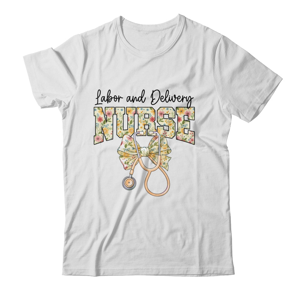 Labor And Delivery Nurse Stethoscope Coquette Bow Graduation Shirt & Tank Top | siriusteestore