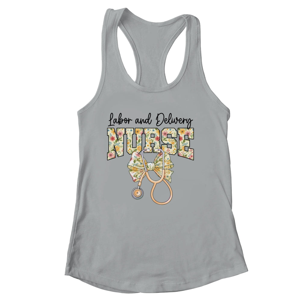 Labor And Delivery Nurse Stethoscope Coquette Bow Graduation Shirt & Tank Top | siriusteestore