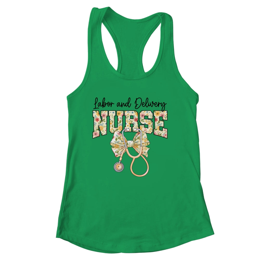 Labor And Delivery Nurse Stethoscope Coquette Bow Graduation Shirt & Tank Top | siriusteestore