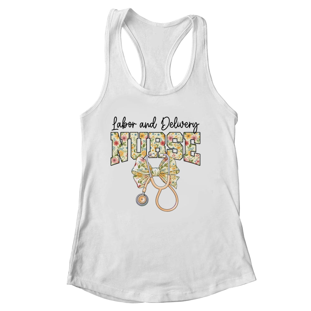 Labor And Delivery Nurse Stethoscope Coquette Bow Graduation Shirt & Tank Top | siriusteestore