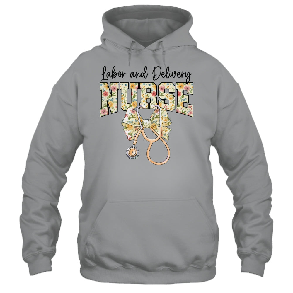 Labor And Delivery Nurse Stethoscope Coquette Bow Graduation Shirt & Tank Top | siriusteestore